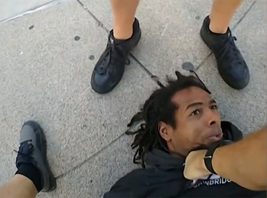 Image: The police body-cam video of a forceful arrest on Sept. 24, 2021 appears to show an officer, Sgt. Eric Huxley stomping on Jermaine Vaughn's face.