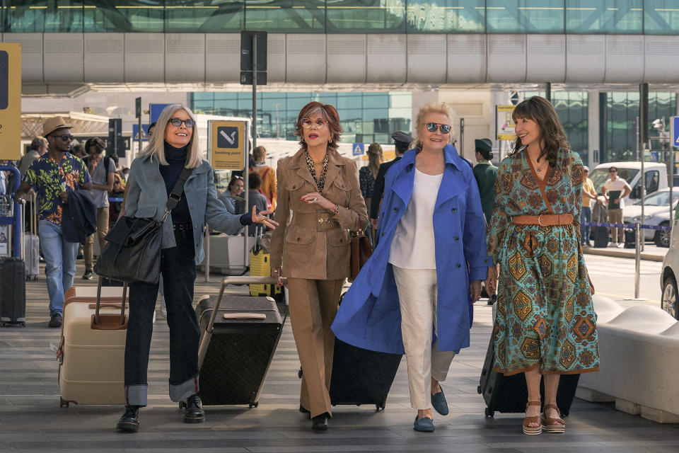 This image released by Focus Features shows Diane Keaton, from left, Jane Fonda, Candice Bergen and Mary Steenburgen in "Book Club: The Next Chapter." (Riccardo Ghilardi/Focus Features via AP)