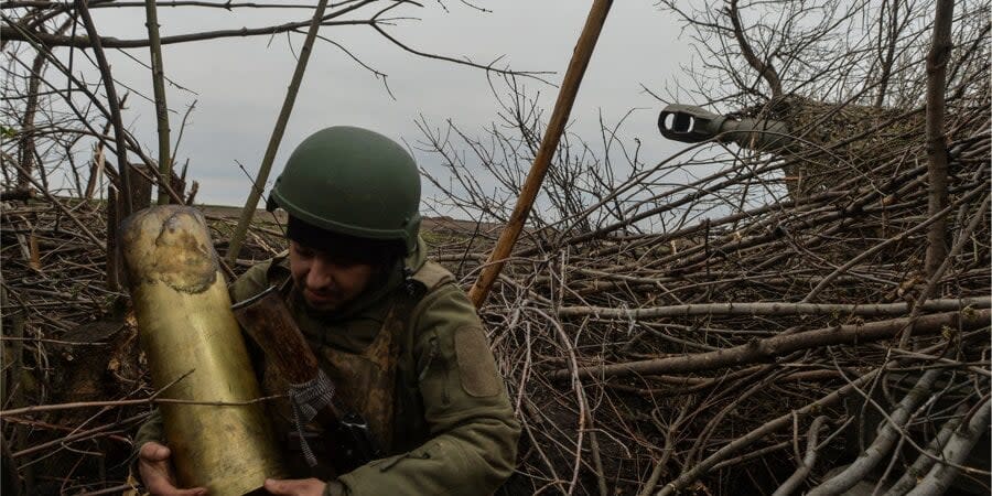 Ukrainian soldier at the front near Bakhmut, Donetsk region, April 12, 2023