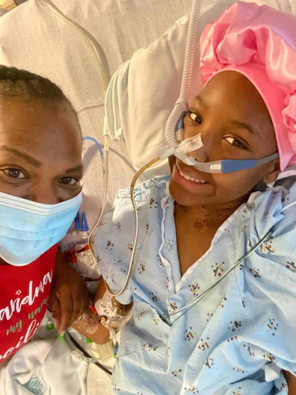 Aalayah, at right, with her Aunt Rosalind at Levine Children’s Hospital in Charlotte last summer.