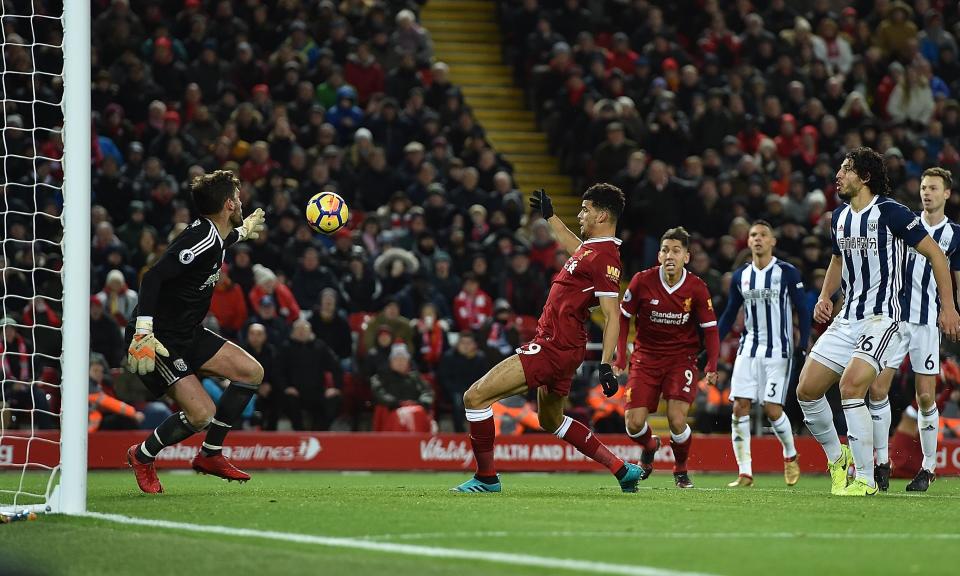 Big moment: But Dominic Solanke says his disallowed effort against West Brom did clip his arm.