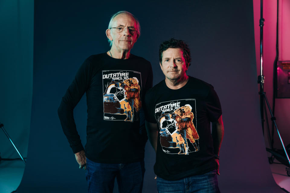 Christopher Lloyd and Michael J. Fox team up for limited edition Back to the Future merch. (Photo: Courtesy of Represent)