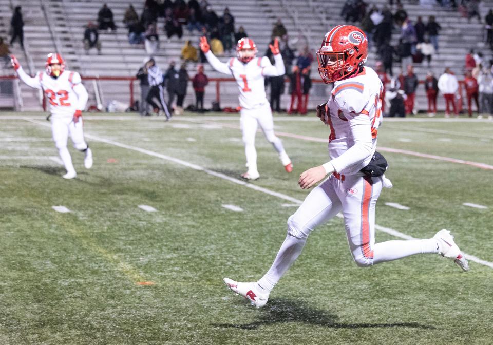 Canton South quarterback Poochie Snyder runs in for for a second half touchdown against Glennville during their Div. 4 OHSAA high school football playoff game at Wadsworth High School Friday, November 24, 2023.