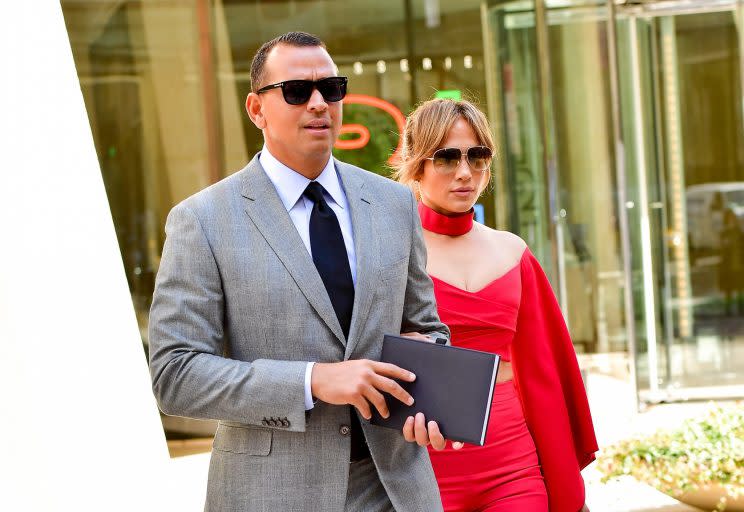 Alex Rodriguez and Jennifer Lopez, pictured on April 3, are cruising forward with their romance. (Photo: Getty Images)