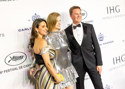 Divia Thani, Janie Mackie, and Tom Rowntree at Carlton Cannes, A Regent Hotel during Festival de Cannes.