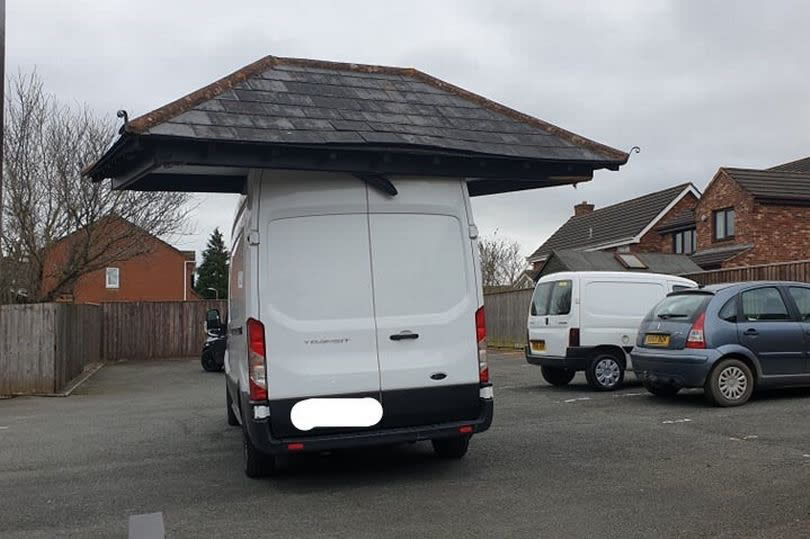 The driver accidentally ripped the roof of a car park building in Exeter. (Reach)