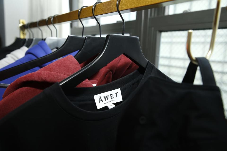 Awet sweatshirts are on display during the Awet New York presentation at Spring Place on September 22, 2021 in New York City. <br>(Photo by John Lamparski/Getty Images)