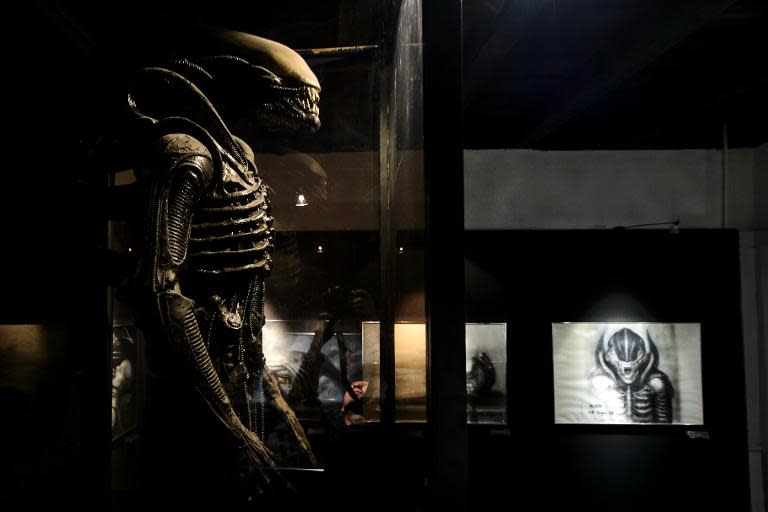 A costume made for the film "Alien" is displayed at the HR Giger Museum on May 13, 2014 in Gruyeres