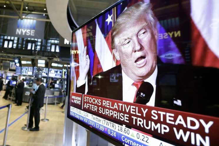 Die New Yorker Börse reagierte überraschend positiv auf Trumps Wahl (Bild: AP Photo/Richard Drew)