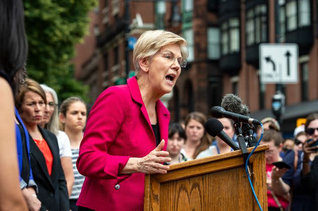 U.S. Senator Elizabeth Warren, seen at a rally to protest the U.S. Supreme Court's overturning of Roe vs. Wade in Boston on Friday, supports expanding the number of justices to 13. (Photo: JOSEPH PREZIOSO via Getty Images)