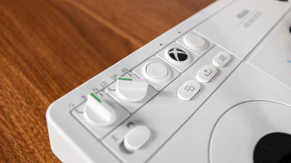 The toggles at the top of the 8BitDo Arcade Stick for Xbox