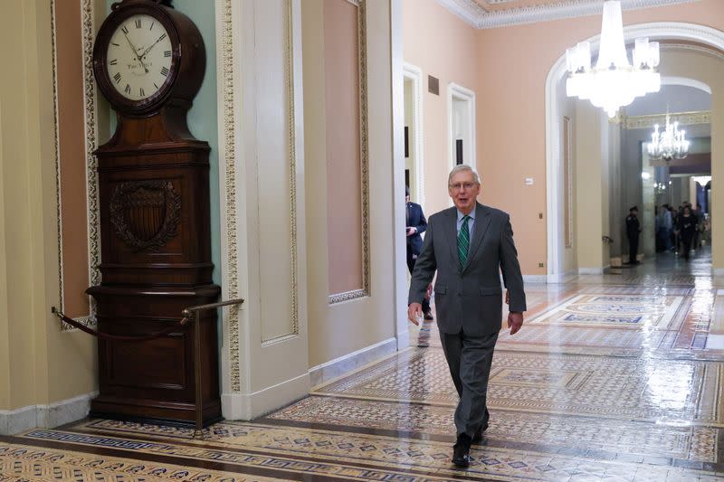 U.S. Senate Majority Leader McConnell walks to the floor for the final vote on the war powers resolution regarding potential military action against Iran, at the Capitol in Washington