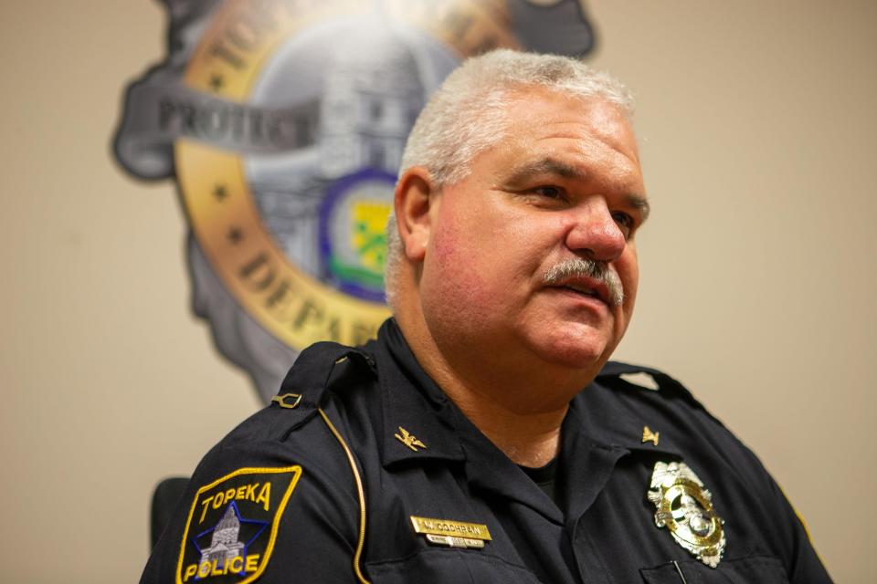 Bill Cochran was the city's police chief when this photo was taken at the Law Enforcement Center showing him talking about gun violence in Topeka.