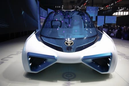 A Toyota Motor Corp's hydrogen fuel-cell concept car Toyota FCV PLUS is displayed during the Auto China 2016 auto show in Beijing