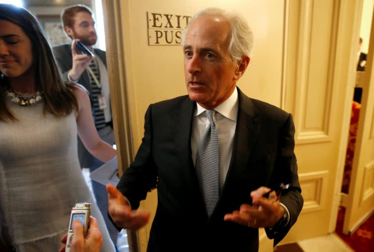 Senator Bob Corker, R-Tenn., speaks to reporters about the Senate health care bill on Capitol Hill in June 2017. (Photo: Reuters/Joshua Roberts)