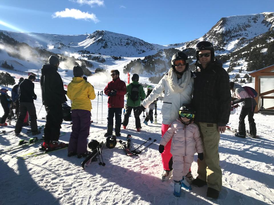 Edwards, along with her husband and daughter, at a ski resort.