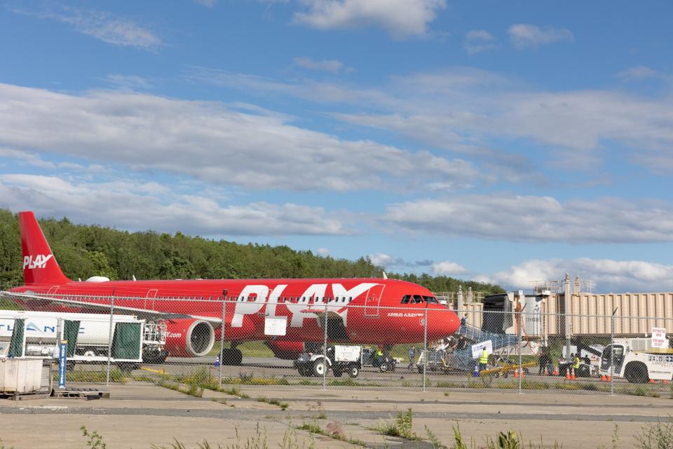 A PLAY plane lands at Stewart International Airport in New Windsor, NY, on Thursday, June 9, 2022.