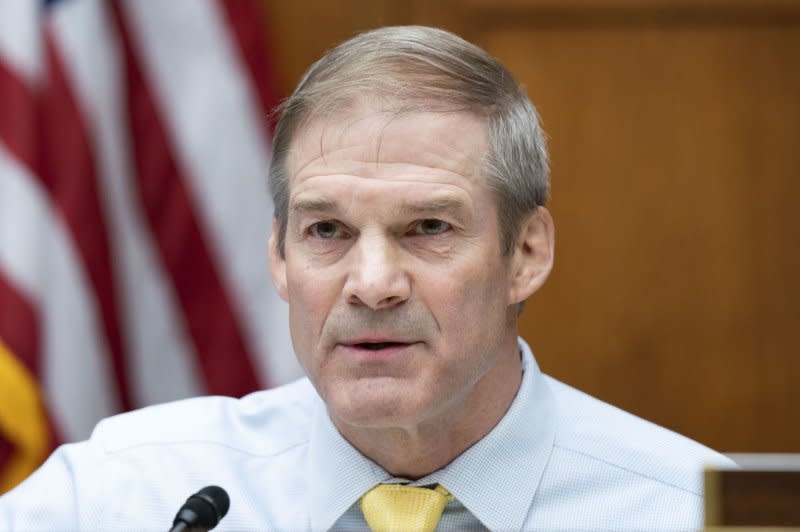 Chairman of the House Judiciary Committee Rep. Jim Jordan, R-Ohio, questions Lev Parnas, a former associate of Rudy Giuliani, and Tony Bobulinski, a former business partner of Hunter Biden, during the impeachment probe into President Joe Biden in March. The committee on Thursday voted to advance proceedings to hold Attorney General Merrick Garland in contempt of Congress for refusing to turn over audio recordings of Biden's interview with special counsel Robert Hur. File Photo by Bonnie Cash/UPI