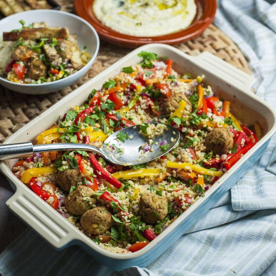 falafel and tabbouleh traybake