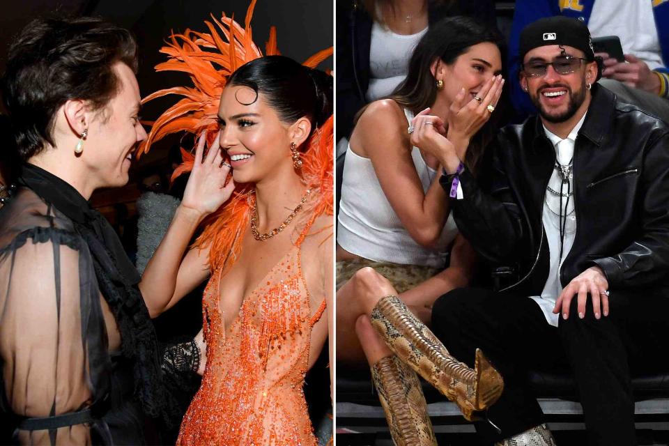 <p>Kevin Mazur/MG19/Getty ; Kevork Djansezian/Getty</p> Harry Styles and Kendall Jenner attend The 2019 Met Gala on May 06, 2019 in New York City. ; Kendall Jenner and Bad Bunny attend the Western Conference Semifinal Playoff game between the Los Angeles Lakers and Golden State Warriors on May 12, 2023 in Los Angeles, California. 