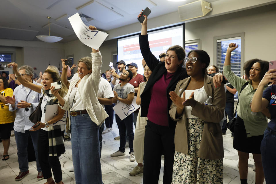 People celebrate the defeat of Issue 1 during a watch party (Jay LaPrete / AP file)