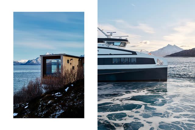 <p>Øivind Haug</p> A building at the Arctic Shark Center, a research facility on Andørja; the ferry that connects Harstad to Andørja.