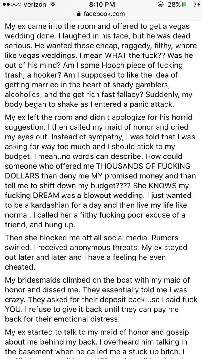 Bride’s rant is going viral after she called off her wedding due to guests not paying $1,500 each to attend <em>(Photo via Twitter)</em>