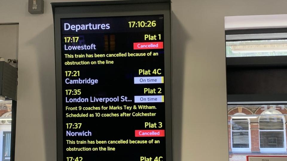 A train departures board