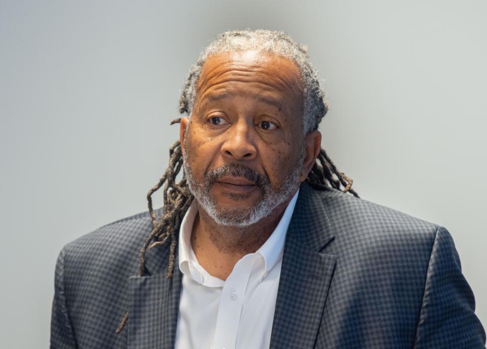 Rev. Davie Tucker, from Beech Creek Baptist Church, speaks during a news conference about Tennessee death row inmate Oscar Franklin Smith during a news conference from the Middle Tennessee FPD's office in downtown Nashville, Thursday, April 28, 2022.