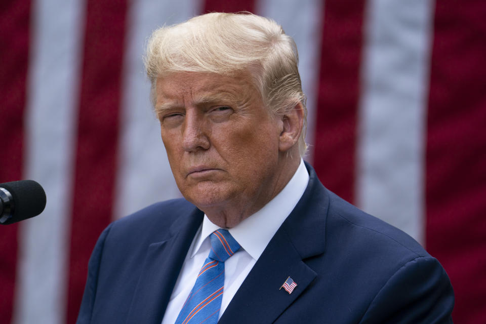 President Donald Trump speaks about coronavirus testing strategy, in the Rose Garden of the White House, Monday, Sept. 28, 2020, in Washington. (AP Photo/Evan Vucci)