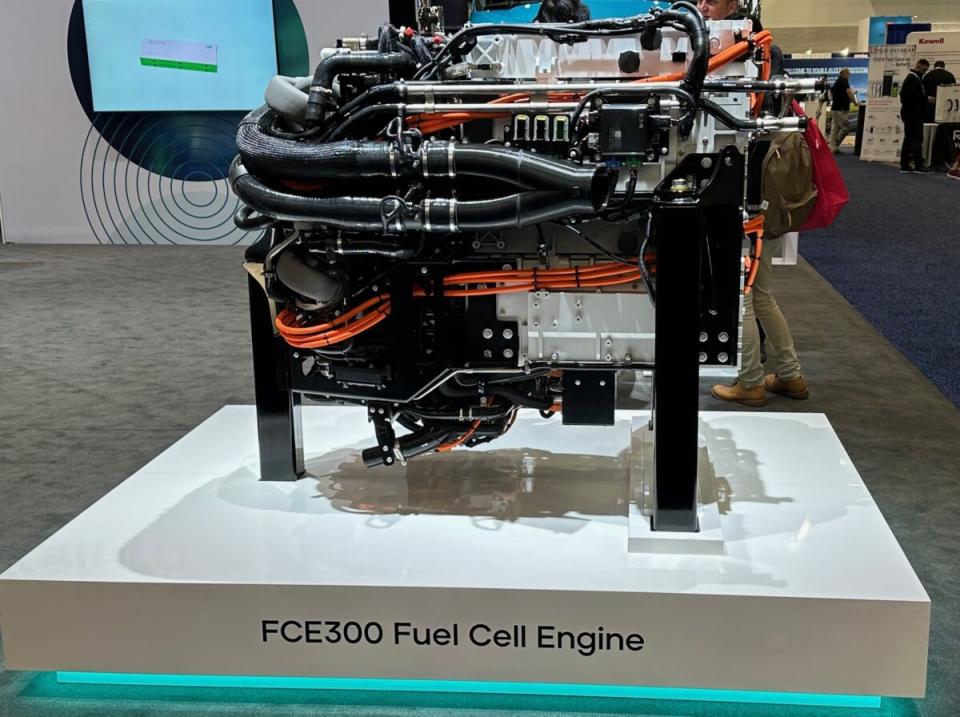 The Cummins 300-kilowatt fuel cell system is made up of two 150kW systems. (Photo: Alan Adler/FreightWaves)