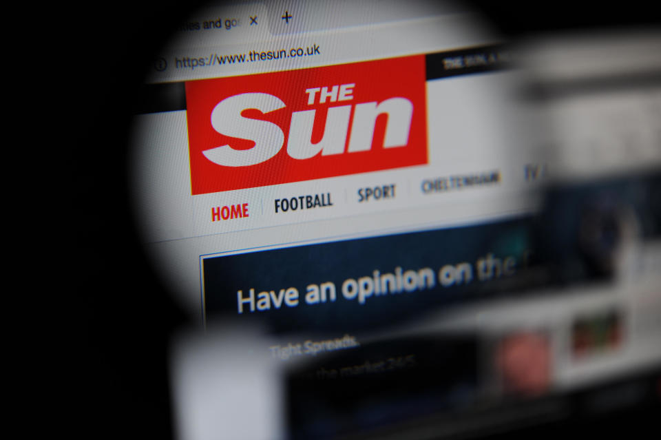 The Sun website seen through a magnifying glass