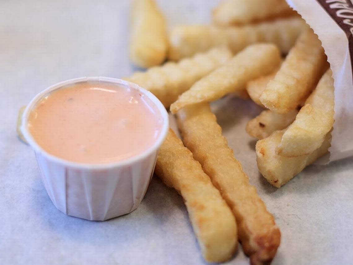 A typical container of fry sauce from a chain of hamburger restaurants in Salt Lake City, Utah. You’ll find fry sauce at Boise burger joints.