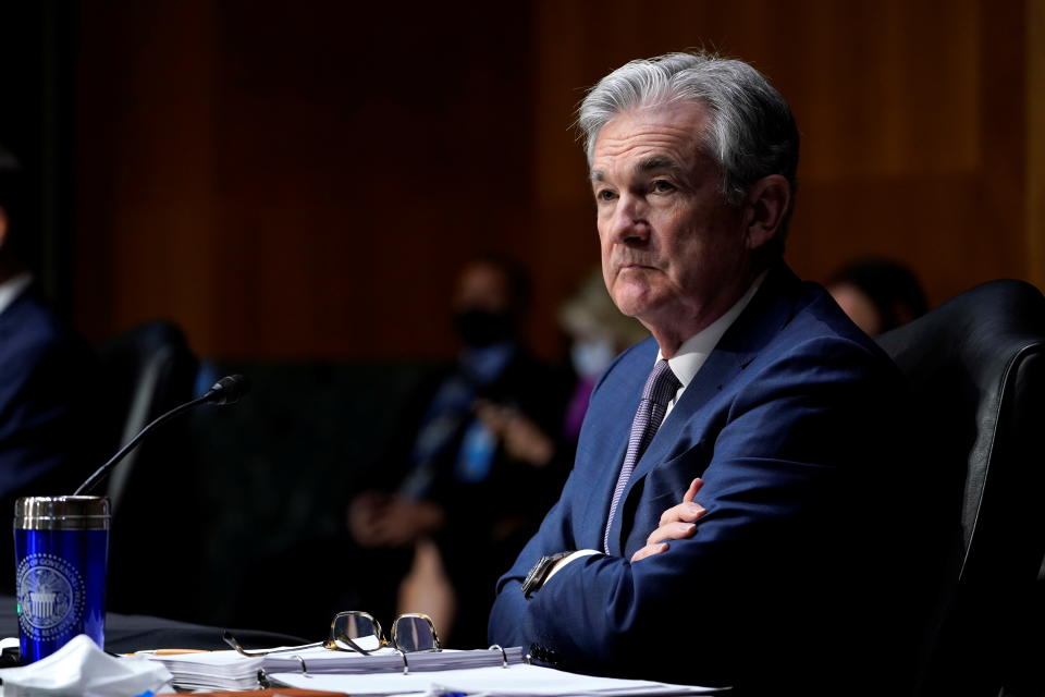 Chairman of the Federal Reserve Jerome Powell listens during a Senate Banking Committee hearing on 
