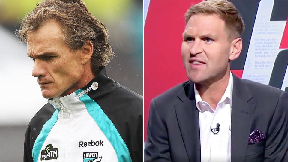 Pictured left is former AFL coach Dean Laidley and Port Adelaide great Kane Cornes on the right.