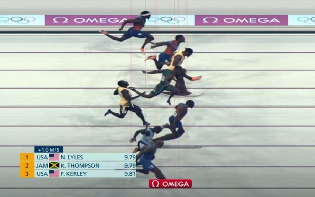 Noah Lyles wins Olympics 100m final by 0.005sec