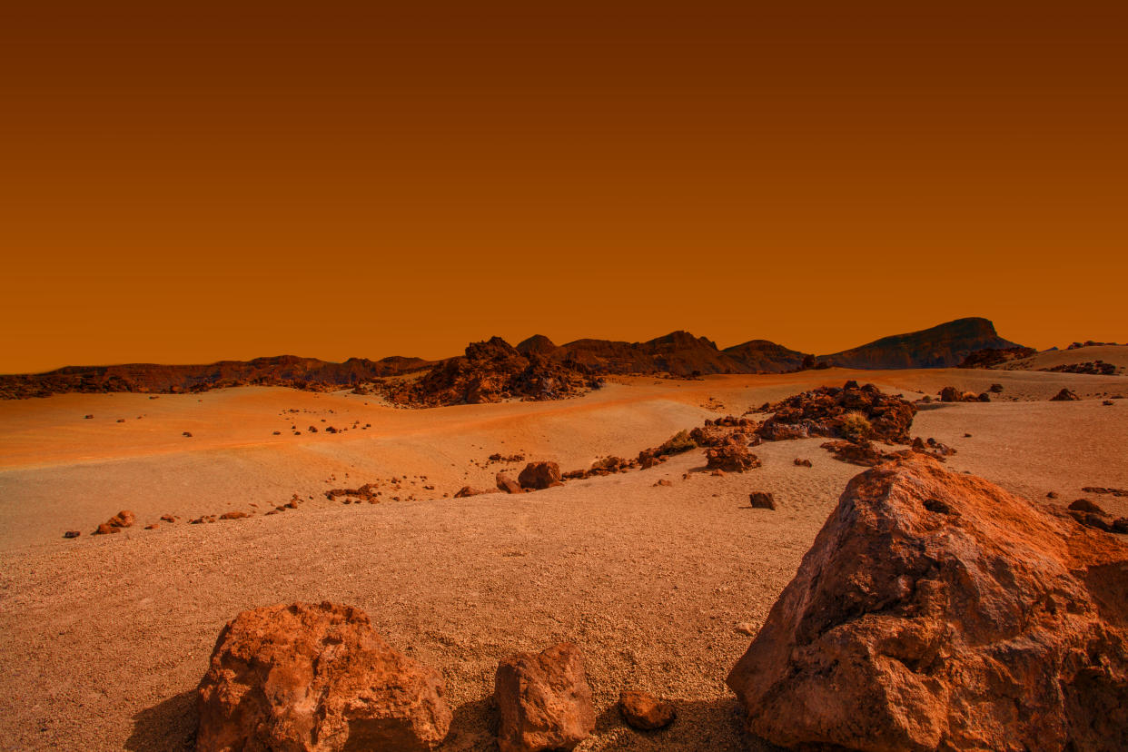 landscape on planet Mars, scenic desert scene on the red planet