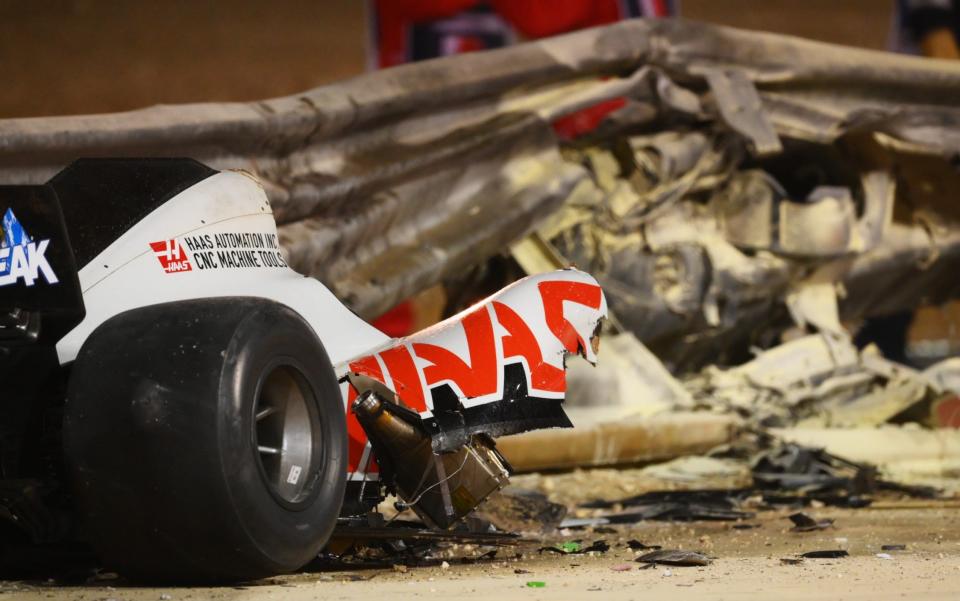 Debris following the crash of Romain Grosjean of France and Haas F1 is pictured during the F1 Grand Prix of Bahrain at Bahrain International Circuit on November 29, 2020 in Bahrain, Bahrain - Clive Mason - Formula 1 