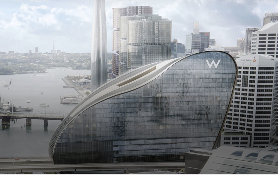 The futuristic architecture of the W hotel at Barangaroo, Darling Harbour