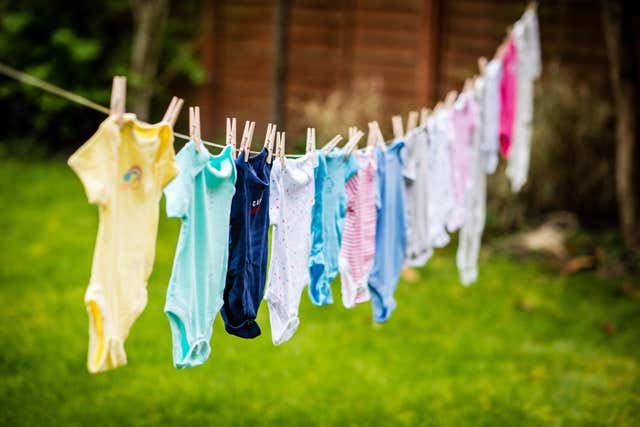 Clothes drying on a line.