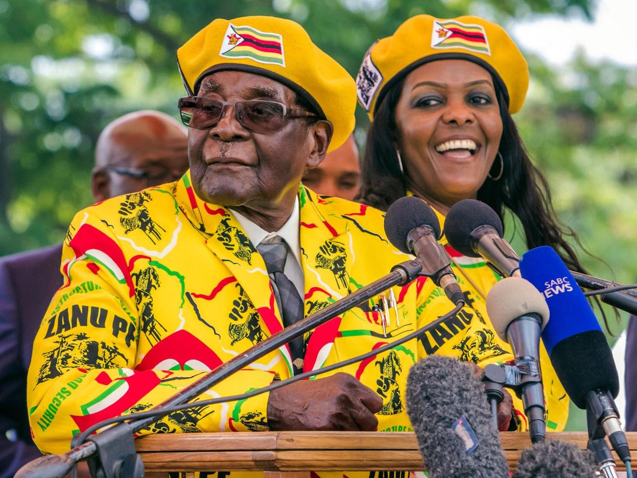 Robert and Grace Mugabe at a rally to declare support for her to become the next vice-president two days after they ousted Emmerson Mnangagwa: Getty