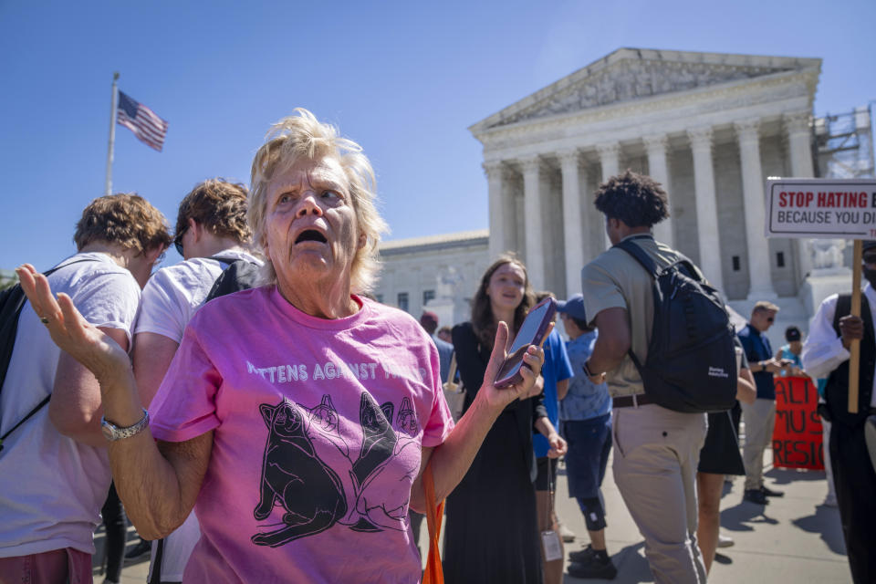 Celeste McCall reacts outside the Supreme Court in Washington, July 1, 2024, after the Court ruled that ex-presidents have broad immunity. (AP Photo/Jacquelyn Martin)