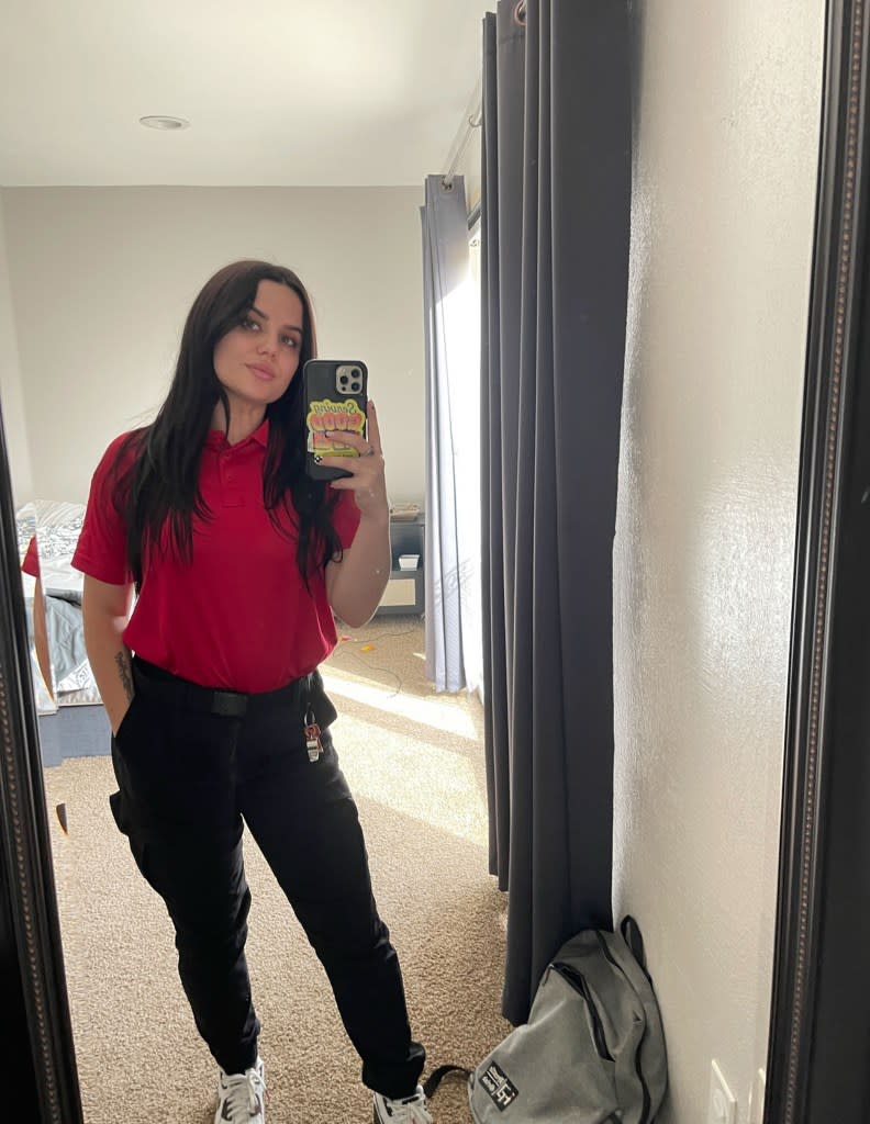 On TikTok, Aguilar vented about the “f–king ugly” work outfits she was forced to wear while pregnant. @bellllaaboo / CATERS NEWS