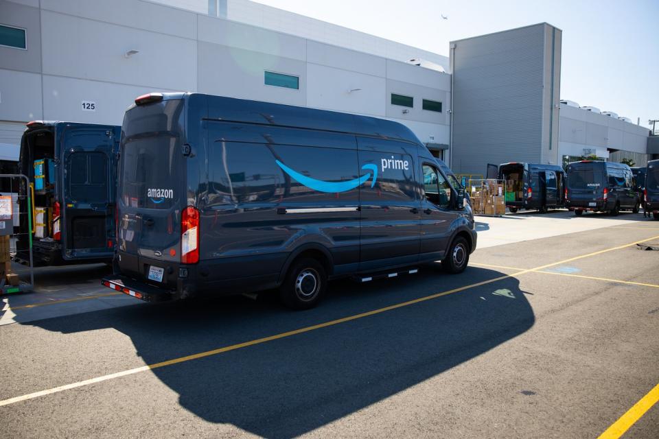 An Amazon van in the loading dock.