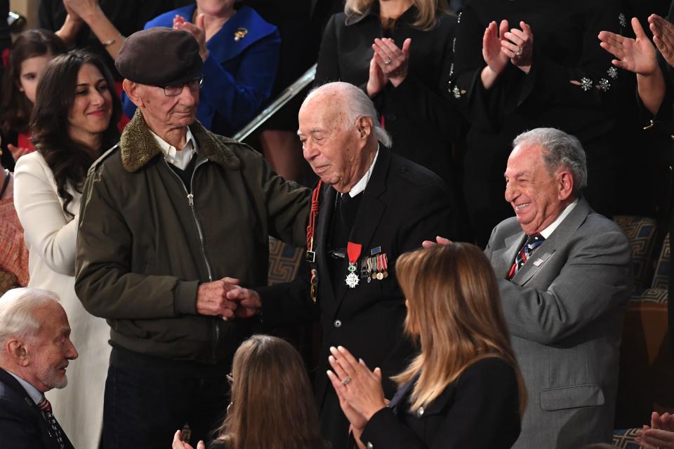 WWII Veteran Herman Zeitchik, center, is acknowledged during the State of the Union address Tuesday. (Photo: Saul Loeb/AFP/Getty Images)