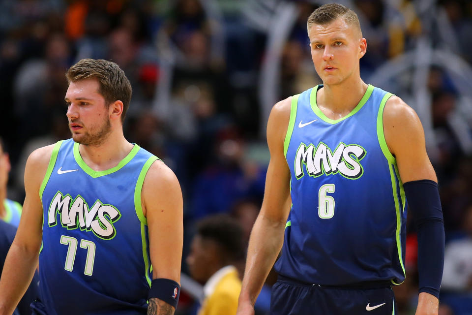 Luka Doncic and Kristaps Porzingis with the Mavericks.