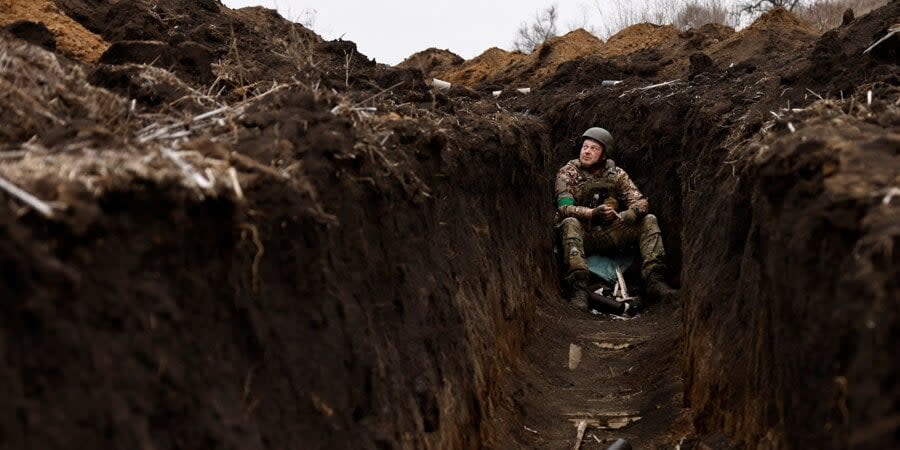A Ukrainian serviceman at a position in the Bakhmut district, March 16, 2023