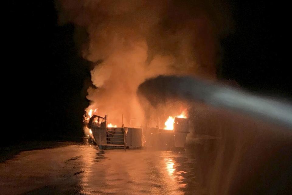 The Conception dive boat burns on Sept. 2, 2019.