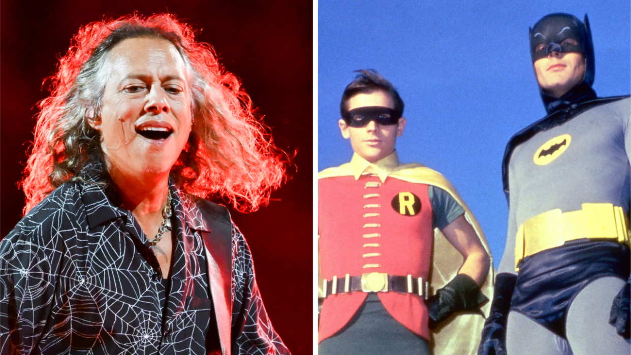  Metallica guitarist Kirk Hammett and a photo of Batman and Robin in the 1960s. 
