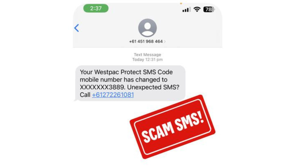 Westpac scam text message.